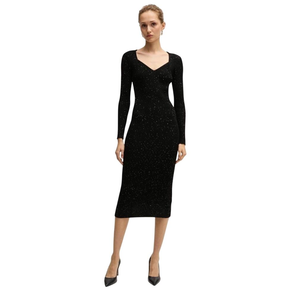 BOSS Hugo Boss $445 Ferima LONG-SLEEVED Black KNITTED DRESS XS